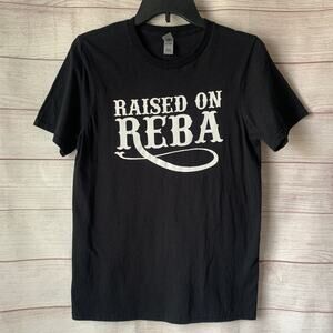 Gildan Black Graphic T-shirt with White RAISED ON REBA Short Sleeves Size Small